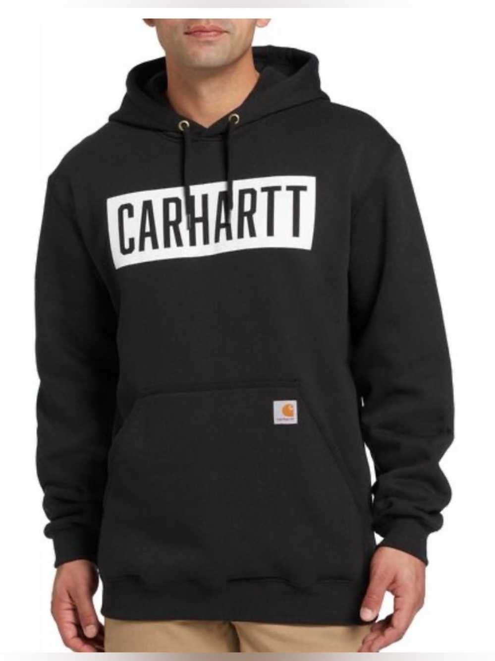 Carhartt Men’s Black Hoodie with White Logo, Size M, GUC 🖤